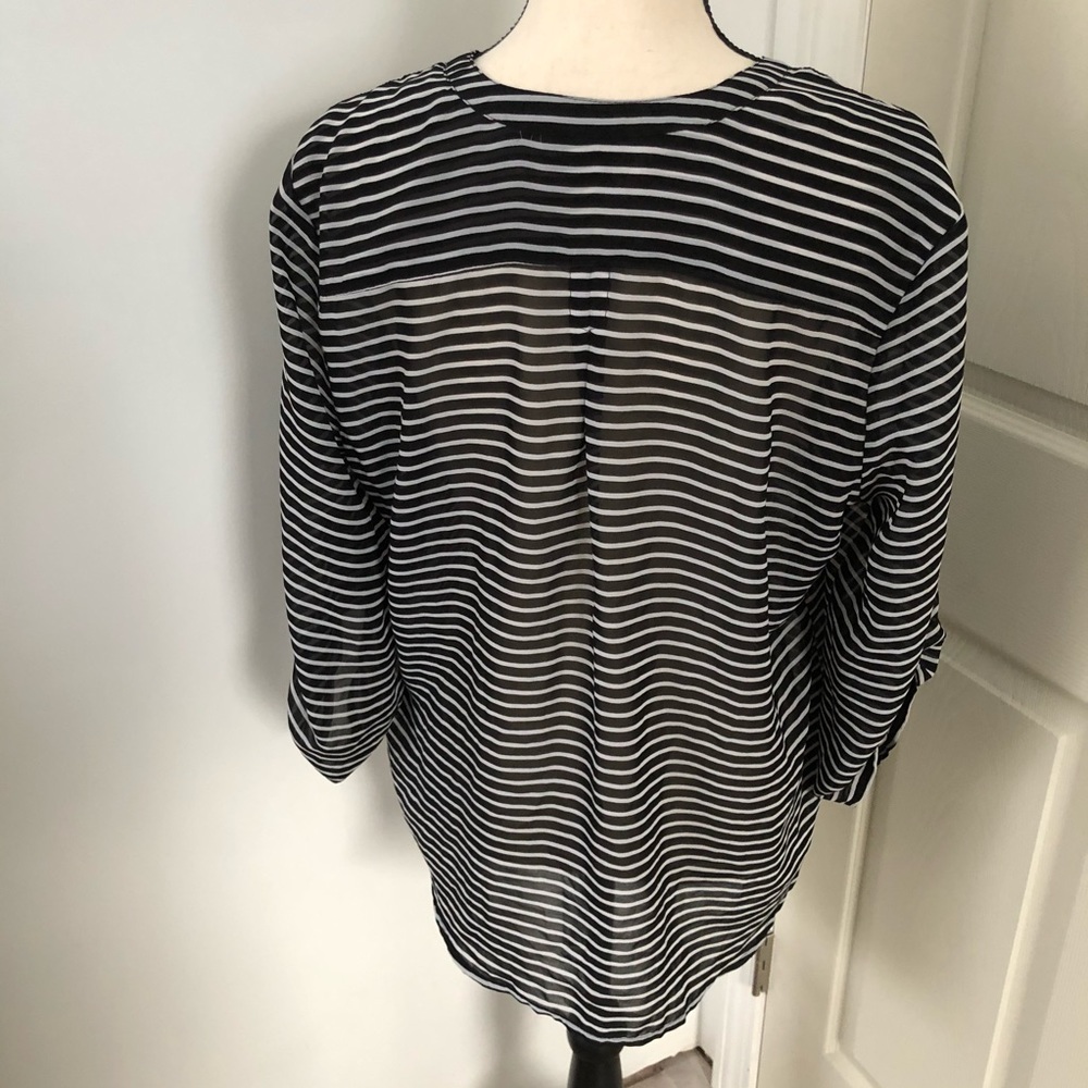 Covington semi-sheer black striped blouse 👚 L - Picture 5 of 5